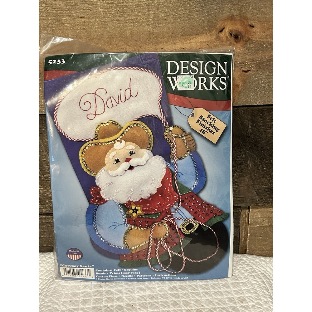 Felt Embroidery Kit ~ Design Works Cowboy Santa Claus Christmas Stocking #DW5233